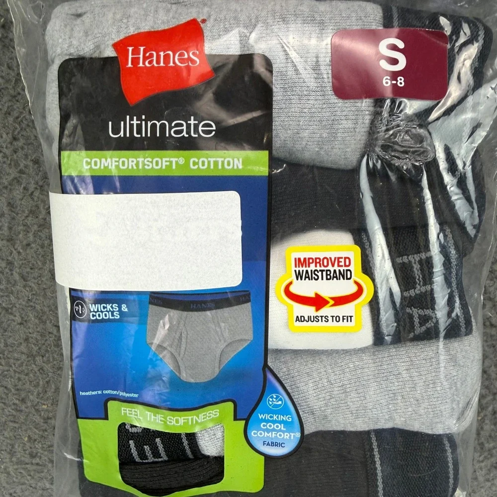 Hanes Ultimate Boys 5 Pack Briefs Size S 6-8 Gray Black Cotton BU39B5 Tagless